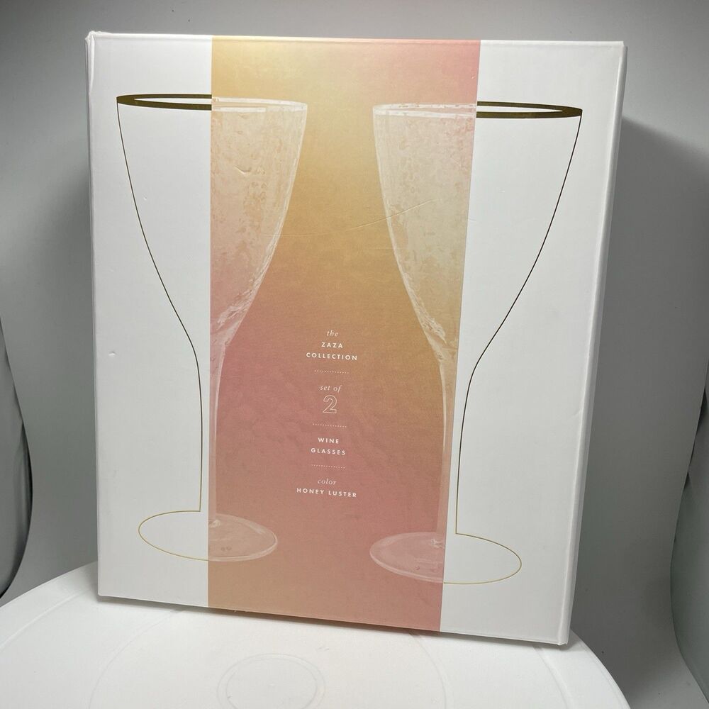 Anthropologie The Zaza Collection Wine Glasses - Honey Luster Gold Rim Set of 2